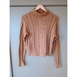 J.Crew Women's fisherman Cable Knit Mock Neck neutral tan quiet Luxury Sweater